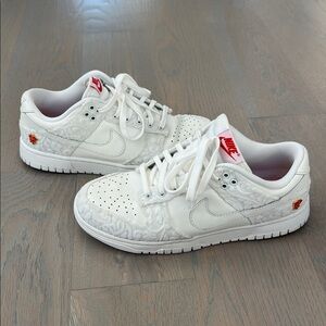 Nike Dunk Low Sneakers - Give Her Flowers - White & Red Size 8